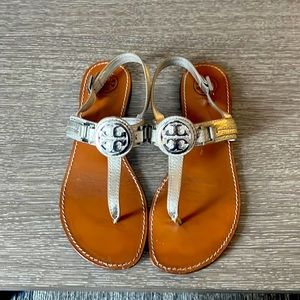 Silver Tory Burch flat sandal. Size 9